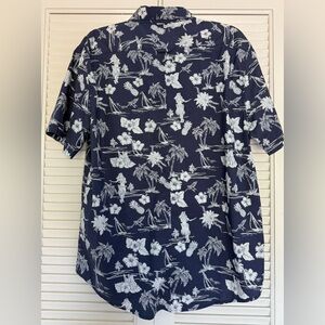 Navy Hawaiian Print Short-Sleeve Shirt